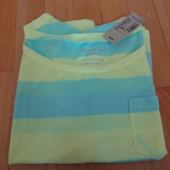 American Eagle Feather Light green/blue stripe tee - Picture 1 of 8